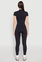 Womens Seamless Half Zip Catsuit, Black, Size S-M