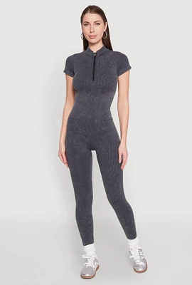 Womens Seamless Half Zip Catsuit, Grey, Size S-M