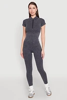 Womens Seamless Half Zip Catsuit, Grey, Size S-M