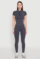 Womens Seamless Half Zip Catsuit, Grey, Size S-M
