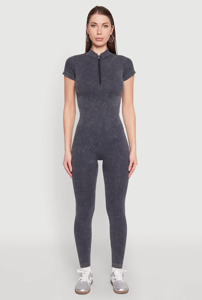 Womens Seamless Half Zip Catsuit, L-XL