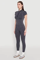 Womens Seamless Half Zip Catsuit, Grey, Size S-M