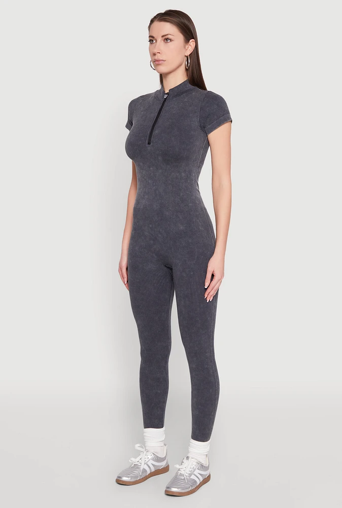 Womens Seamless Half Zip Catsuit, L-XL