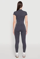 Womens Seamless Half Zip Catsuit, Grey, Size S-M