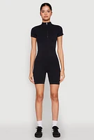 Womens Seamless Half Zip Romper, Black, Size S-M