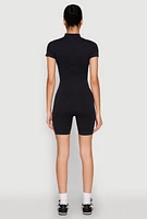 Womens Seamless Half Zip Romper, Black, Size S-M