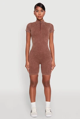 Womens Seamless Half Zip Romper,