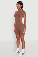 Womens Seamless Half Zip Romper,
