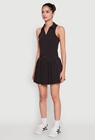 Womens Sleeveless Polo Collar Crop Top,