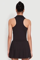 Womens Sleeveless Polo Collar Crop Top,