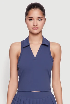 Womens Sleeveless Polo Collar Crop Top,