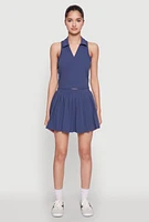 Womens Sleeveless Polo Collar Crop Top, Blue, Size XL