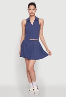 Womens Sleeveless Polo Collar Crop Top, Blue, Size XL