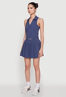 Womens Sleeveless Polo Collar Crop Top, Blue, Size XL