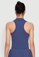 Womens Sleeveless Polo Collar Crop Top, Blue,