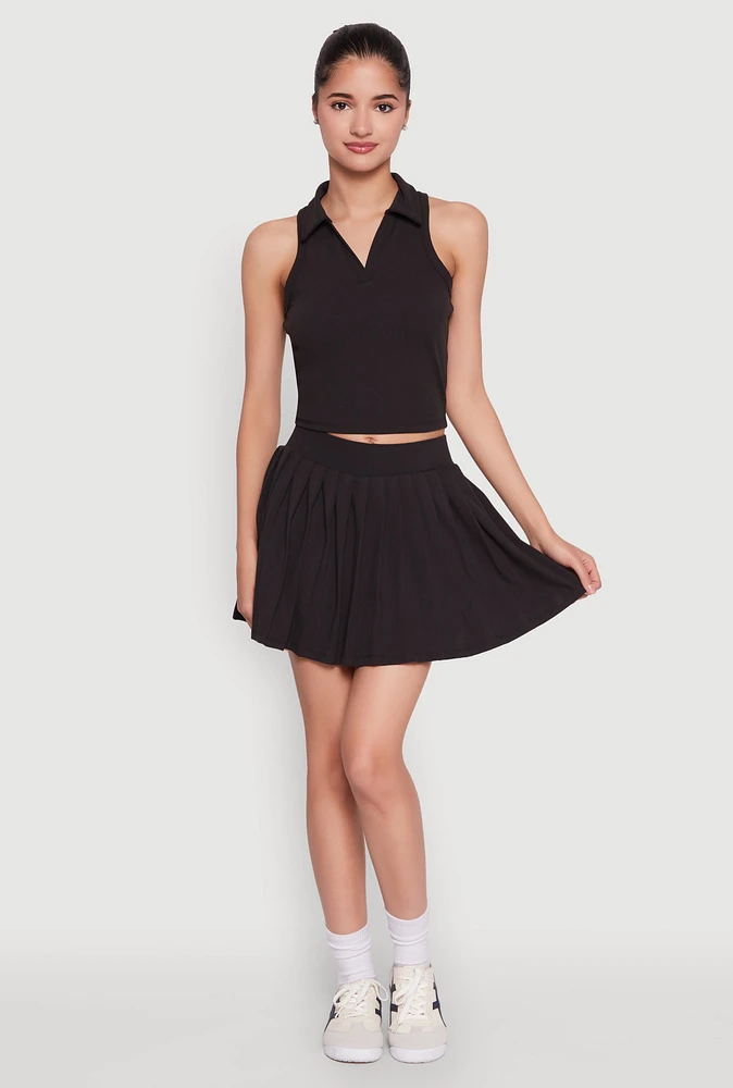 Womens Wide Waist Band Pleated Skort,