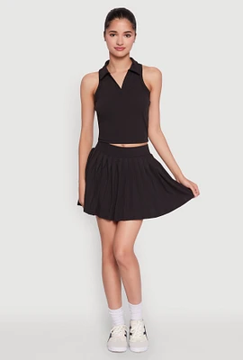 Womens Wide Waist Band Pleated Skort,