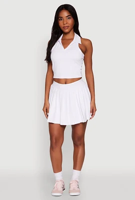 Womens Wide Waist Band Pleated Skort, White, Size L