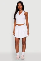 Womens Wide Waist Band Pleated Skort, White, Size L