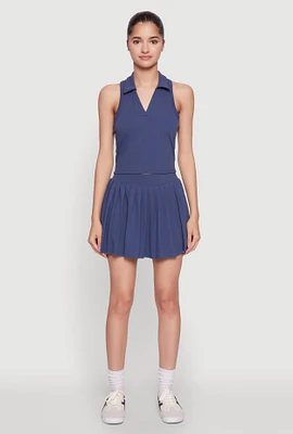 Womens Wide Waist Band Pleated Skort, Blue, Size XL