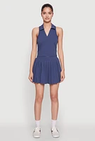 Womens Wide Waist Band Pleated Skort, Blue, Size XL