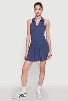 Womens Wide Waist Band Pleated Skort, Blue, Size L
