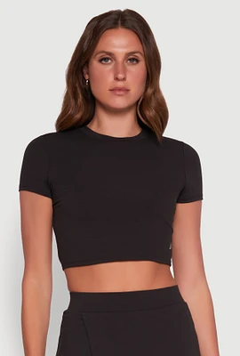 Womens Cut Out Back Crew Neck Crop Top,