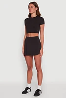 Womens Cut Out Back Crew Neck Crop Top,