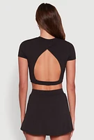 Womens Cut Out Back Crew Neck Crop Top,
