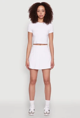 Womens High Waisted Tennis Skirt, White, Size M