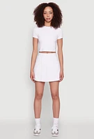 Womens High Waisted Tennis Skirt, White, Size M