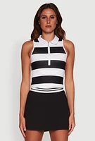 Womens Striped Quarter Zip Sleeveless Polo Shirt, Black, Size XL
