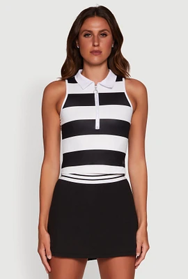 Womens Striped Quarter Zip Sleeveless Polo Shirt, Black, Size S