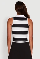Womens Striped Quarter Zip Sleeveless Polo Shirt, Black, Size XL