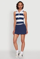 Womens Varsity Stripe Ball Pocket High Waisted Tennis Skirt, Blue, Size S