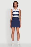 Womens Varsity Stripe Ball Pocket High Waisted Tennis Skirt, Blue, Size S