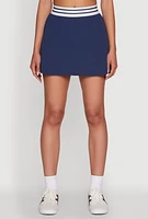Womens Varsity Stripe Ball Pocket High Waisted Tennis Skirt, Blue, Size S