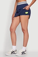 Womens Varsity Stripe Ball Pocket High Waisted Tennis Skirt, Blue, Size S