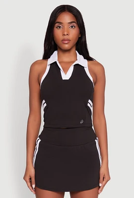 Womens Contrast Trim Racerback Polo Top, Black, Size XL