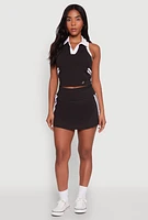 Womens Contrast Trim Racerback Polo Top, Black, Size M