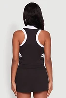 Womens Contrast Trim Racerback Polo Top, Black, Size M