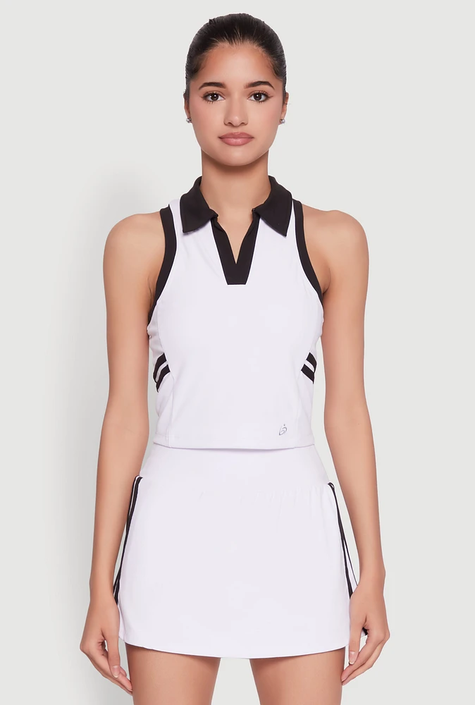 Womens Contrast Trim Racerback Polo Top, White, Size S
