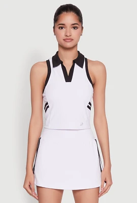 Womens Contrast Trim Racerback Polo Top, White, Size S
