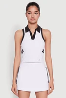 Womens Contrast Trim Racerback Polo Top, White, Size S