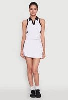 Womens Contrast Trim Racerback Polo Top, White, Size S