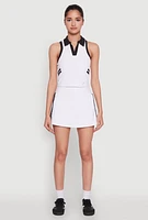 Womens Contrast Trim Racerback Polo Top, White, Size S