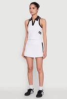 Womens Contrast Trim Racerback Polo Top, White, Size S