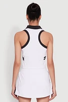 Womens Contrast Trim Racerback Polo Top, White, Size S