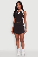 Womens High Waist Varsity Stripe Skort, Black, Size L