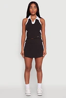 Womens High Waist Varsity Stripe Skort, Black, Size L